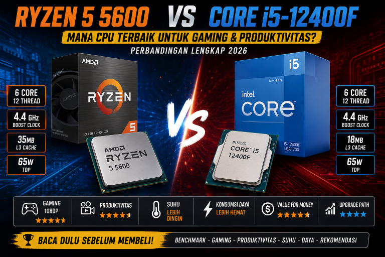 Ryzen 5 5600 vs Core i5-12400F Perbandingan Lengkap 2026